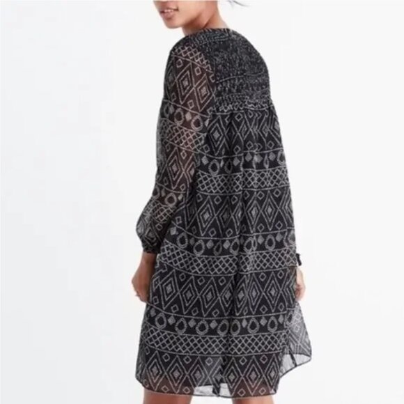 Madewell Caravan Print Black Smocked Tunic Dress - Picture 3 of 13